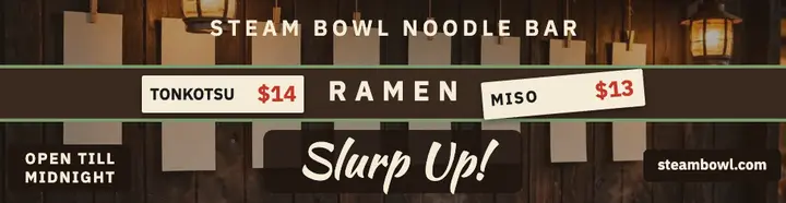 Steam Bowl ramen strip menu billboard template