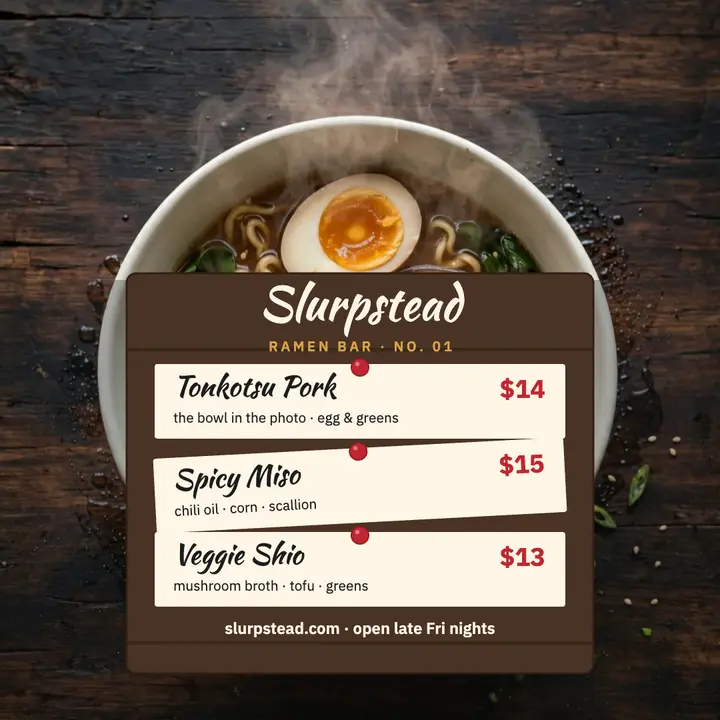 Slurpstead ramen strip menu post template