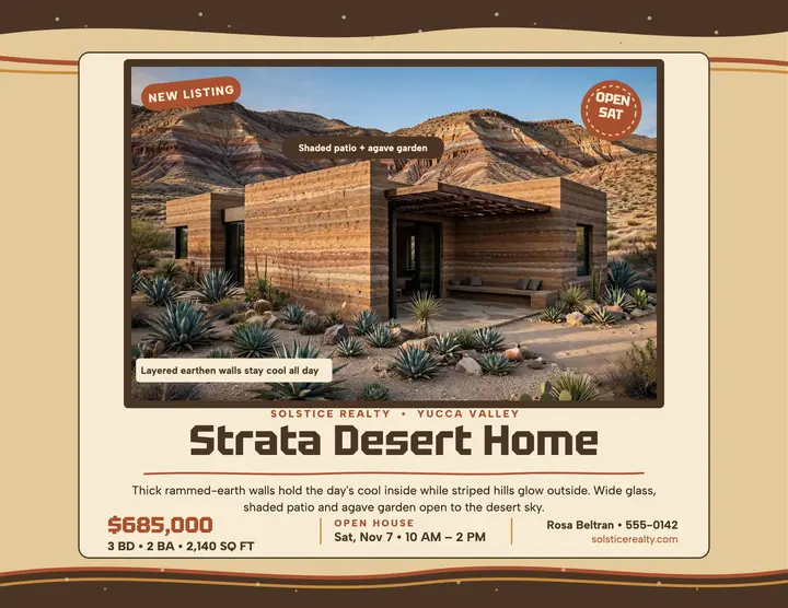 Strata desert home flyer, Solstice Realty: desert home flyer template