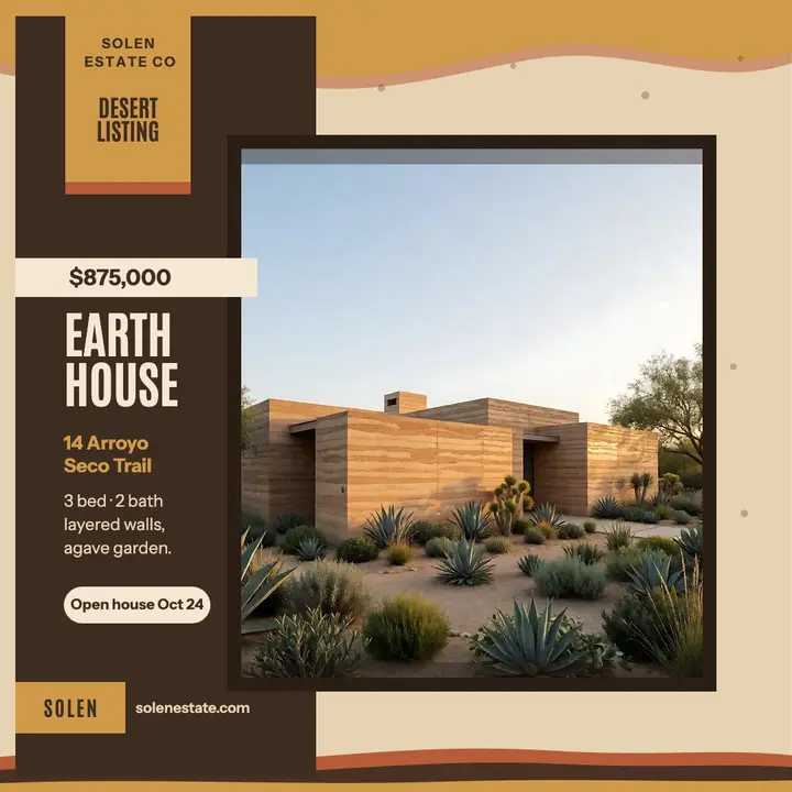 Solen rammed-earth desert home listing template