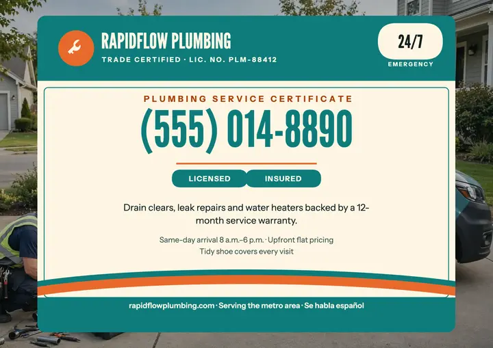 Rapidflow Plumbing van service certificate template