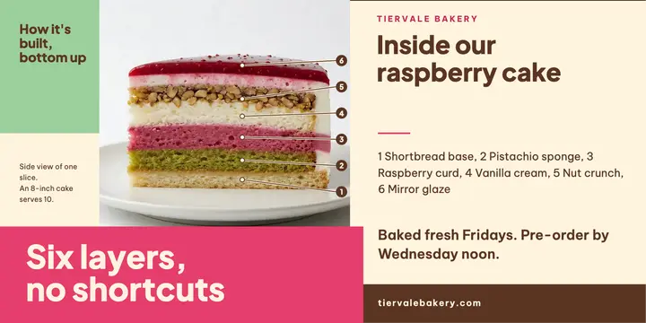 Tiervale Bakery raspberry cake cutaway post template