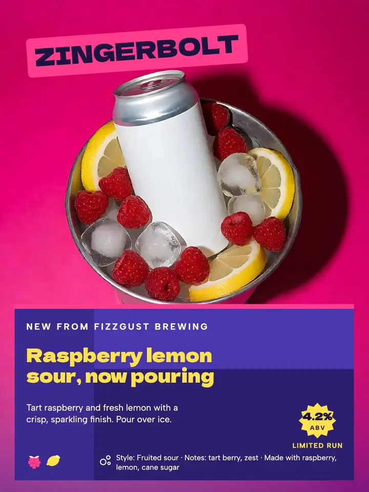 Zingerbolt raspberry lemon sour launch post: craft soda launch post template