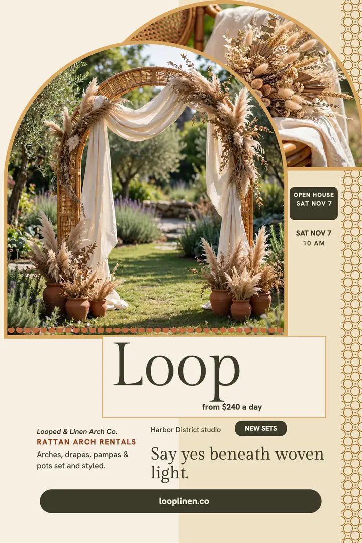 Looped and Linen rattan arch poster template