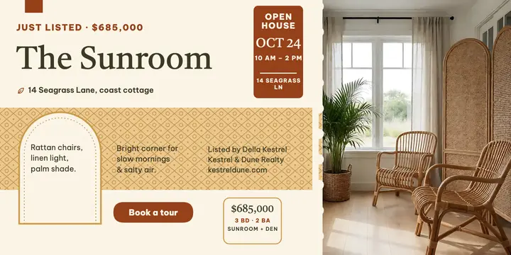 Rattan cottage sunroom post, Kestrel and Dune template