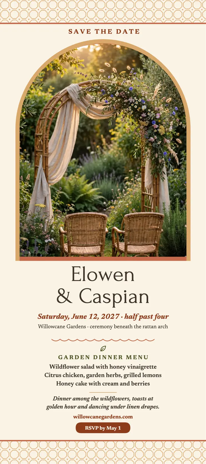 Willowcane Gardens rattan wedding card template