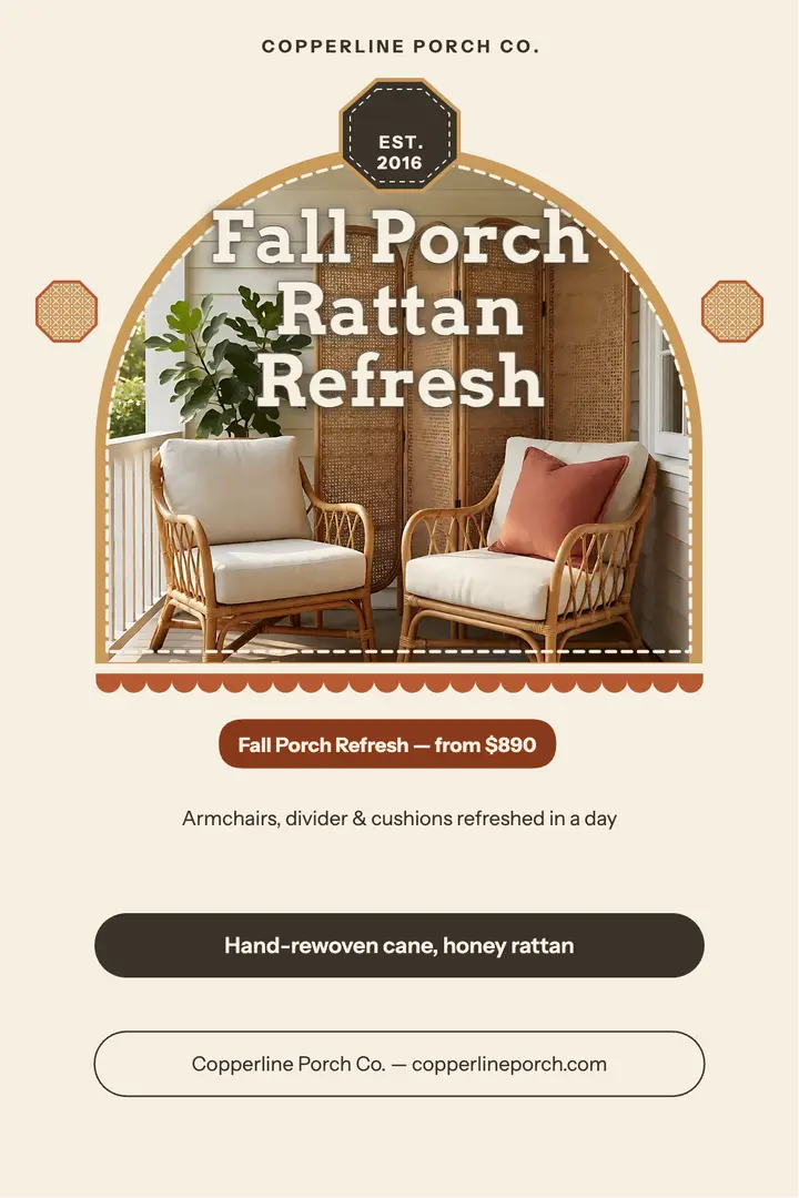 Copperline rattan porch refresh poster template