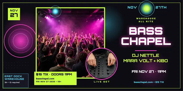 Bass Chapel warehouse DJ night post template
