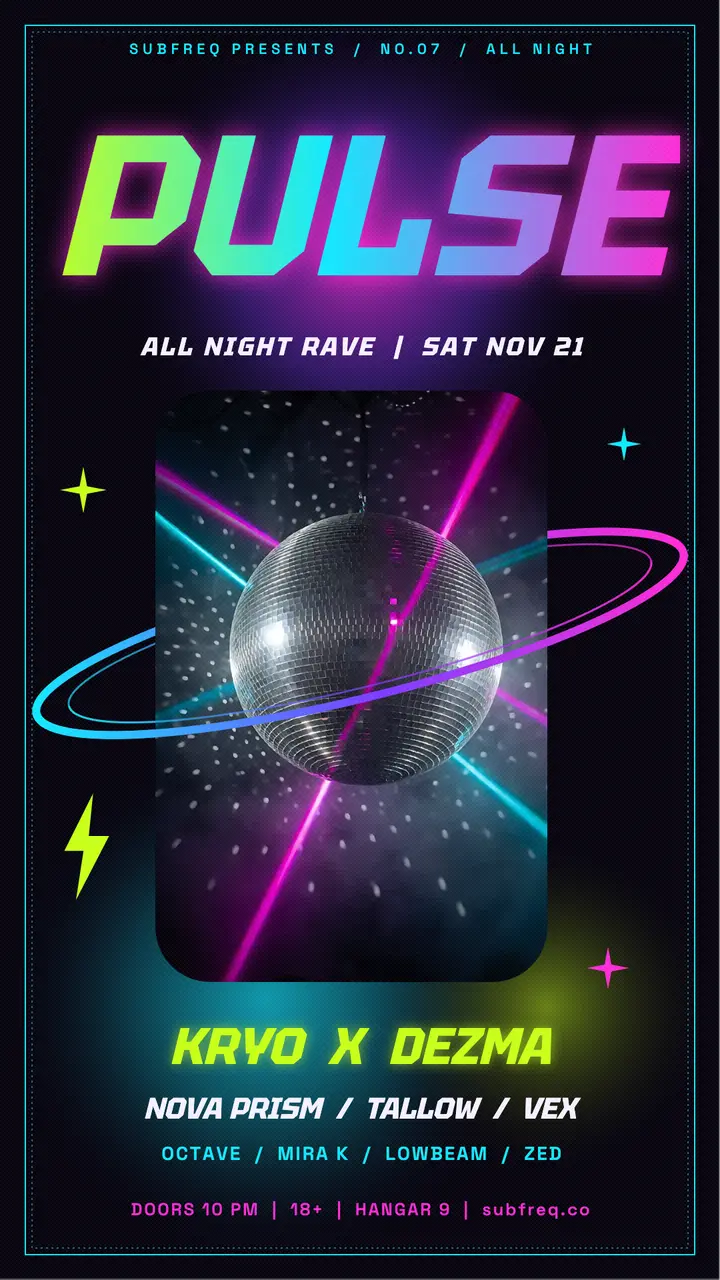 Pulse all-night rave story: rave night lineup story template
