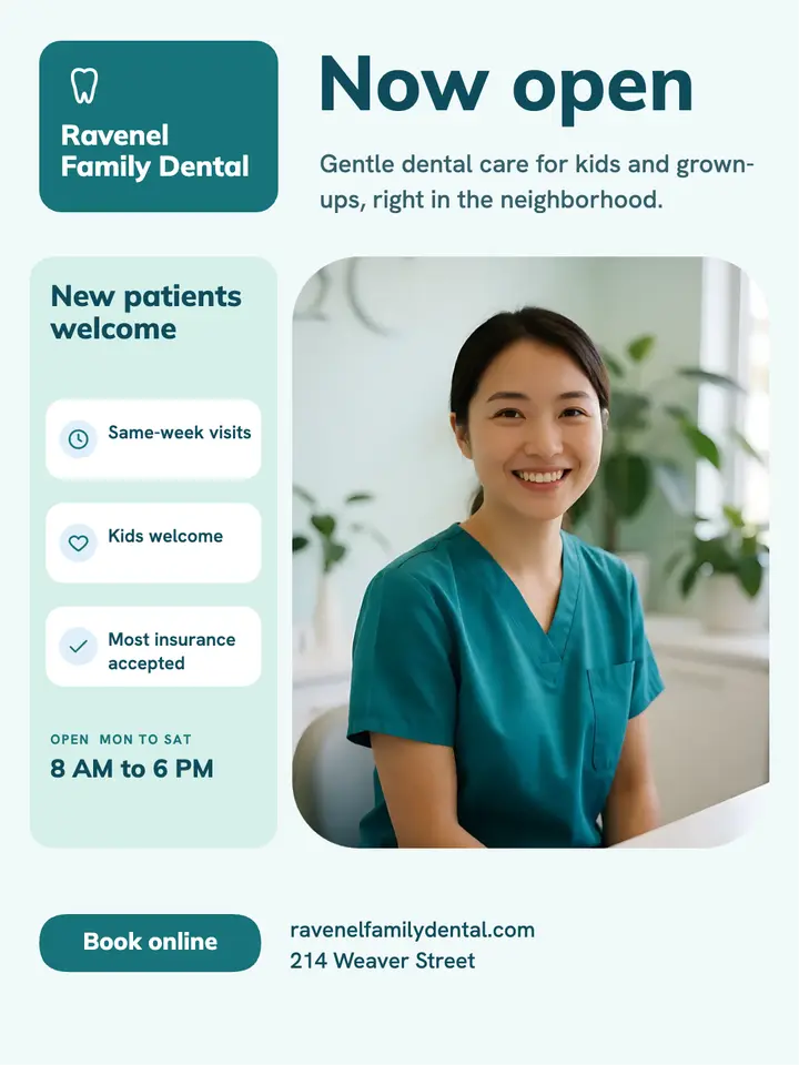 Ravenel Family Dental now open post, clinical calm: dental clinic now open post template