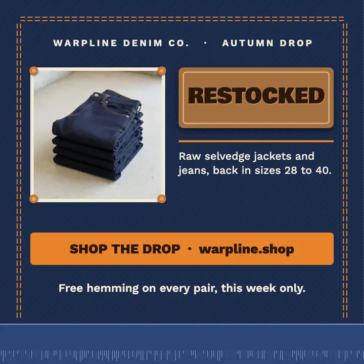 Warpline Denim Co. restock post: denim restock post template