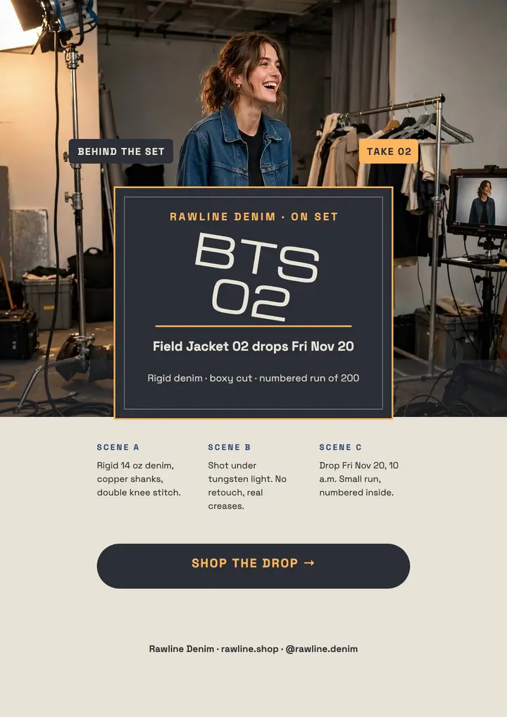 Rawline Denim behind the scenes flyer template