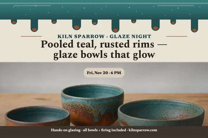 Kiln Sparrow glaze workshop postcard: pottery glaze workshop postcard template