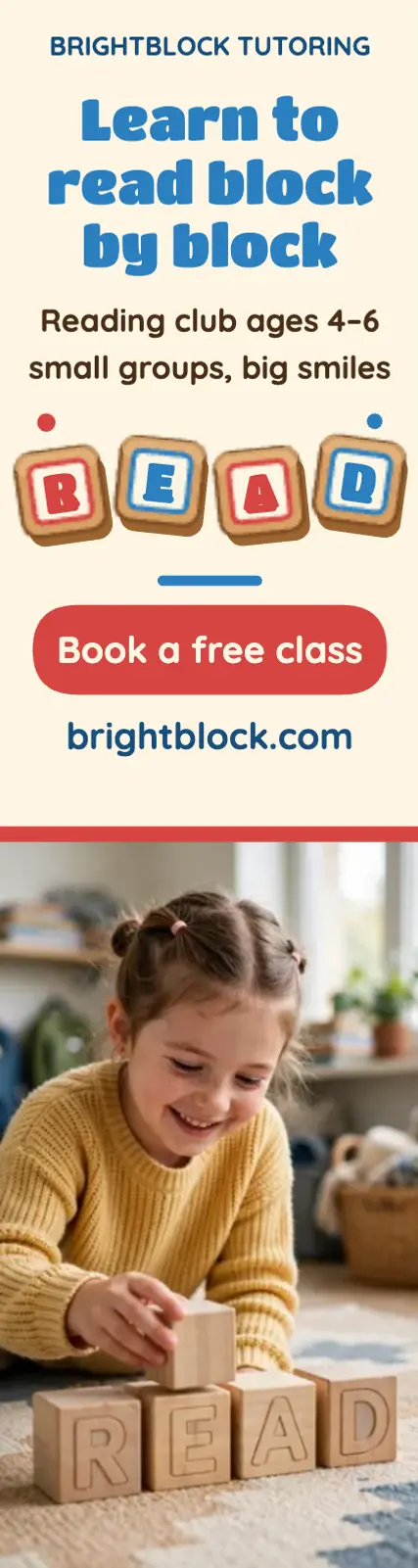 Brightblock reading blocks skyscraper: tutoring skyscraper ad template