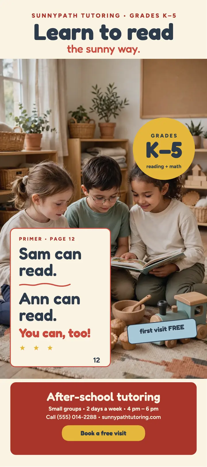 Sunnypath Tutoring reader rack card: tutoring rack card template