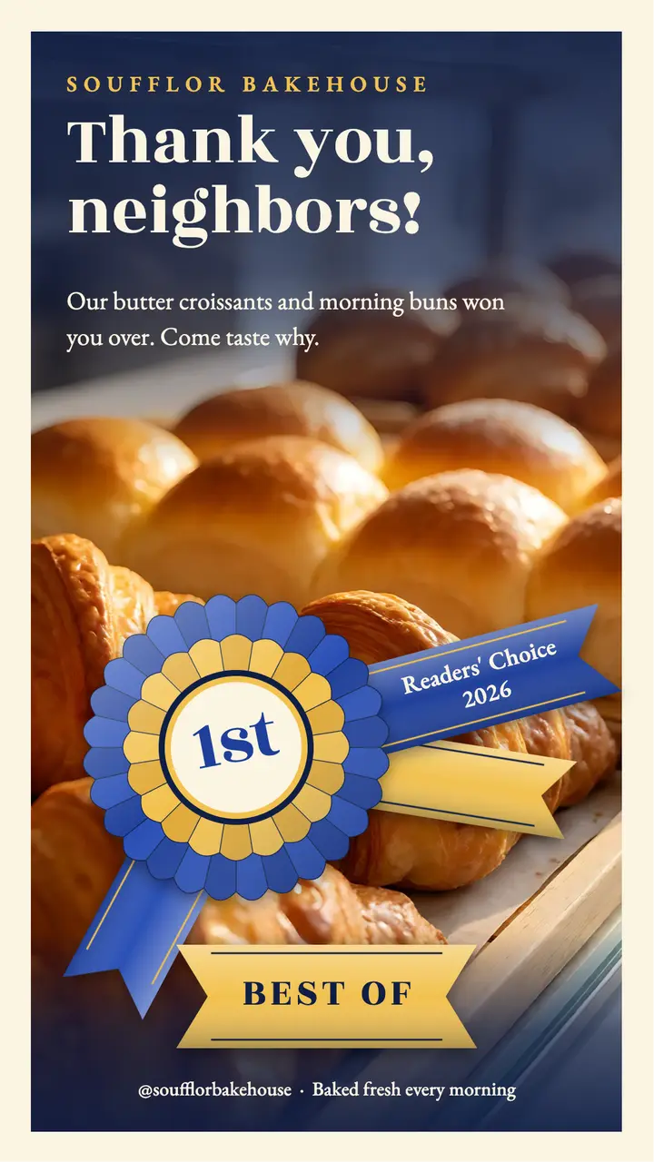 Soufflor Bakehouse readers' choice prize rosette story: readers' choice award story template
