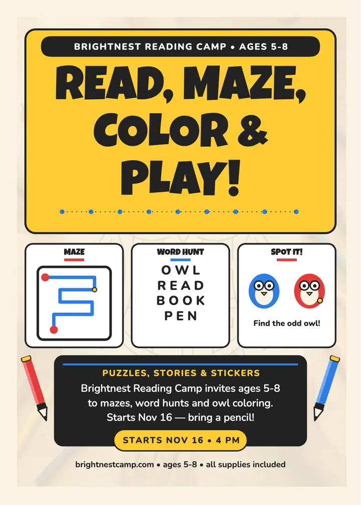 Brightnest reading camp puzzle invite template