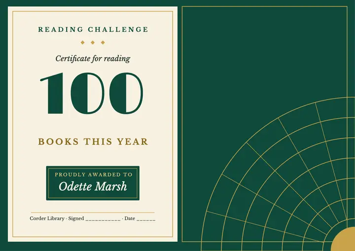 100 books reading certificate template