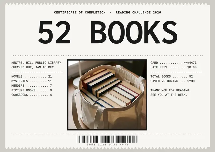 Kestrel Hill library reading challenge receipt template