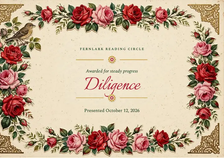 Fernlark Reading Circle certificate of merit template