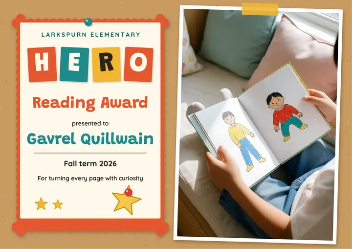 Reading hero award, bulletin board look template