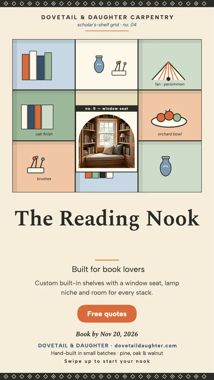 Reading nook shelves story, Dovetail template