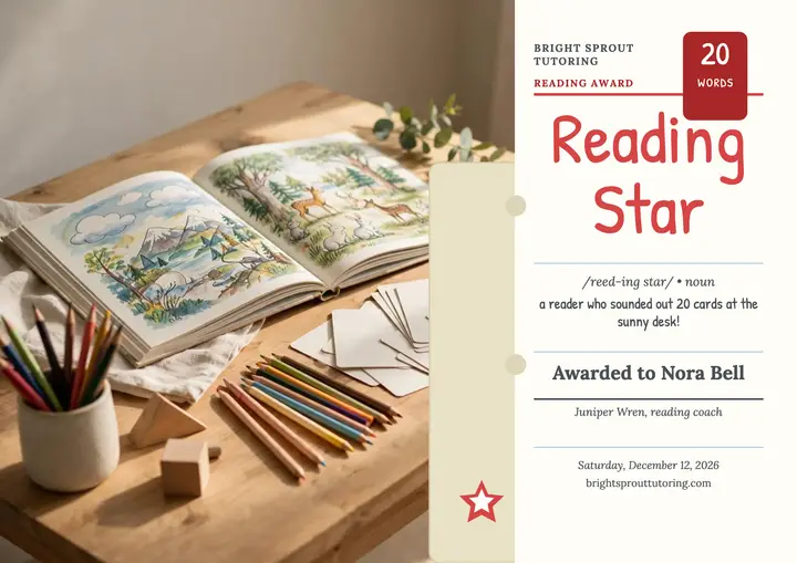Reading Star flash card certificate template