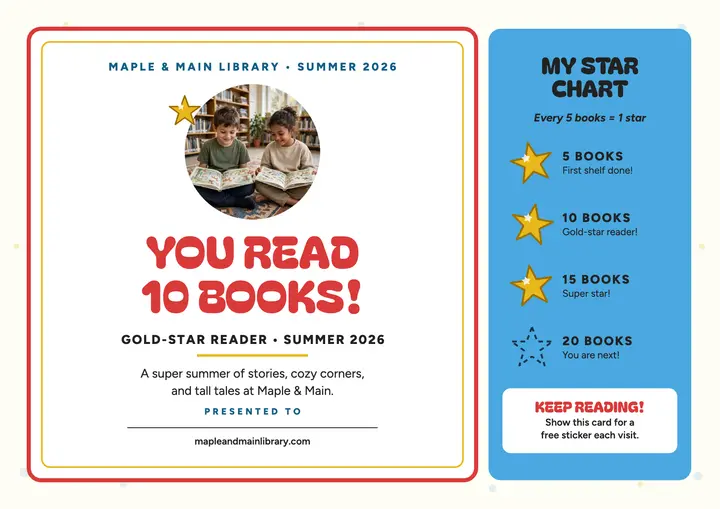 Gold-star reading challenge certificate template