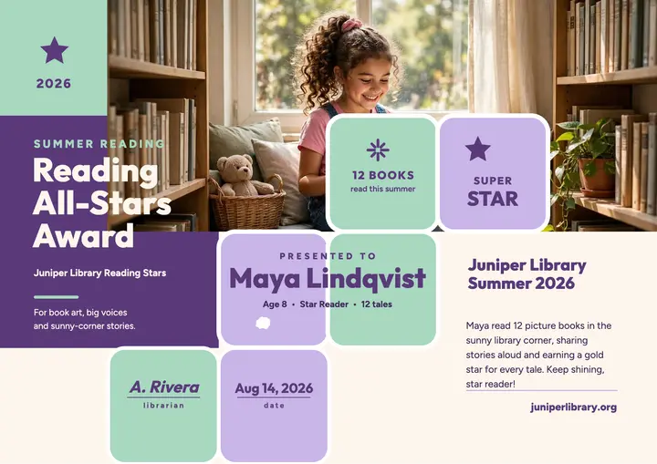 Reading Stars summer certificate, library template
