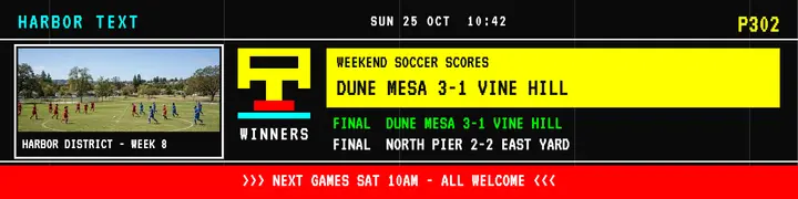 Harbor District rec league scores teletext banner template