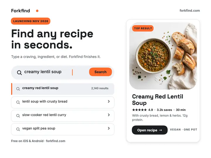 Forkfind recipe search launch slide: recipe app launch slide template