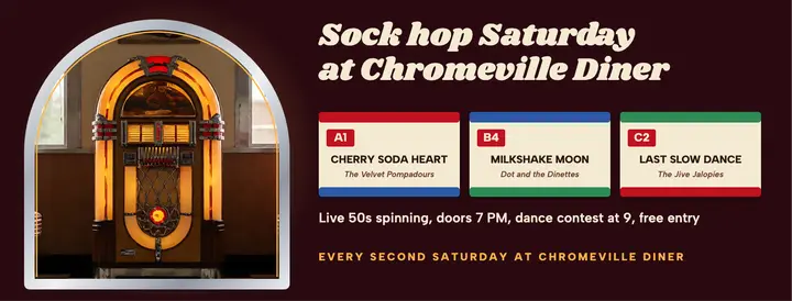 Chromeville Diner sock hop cover, jukebox strips template