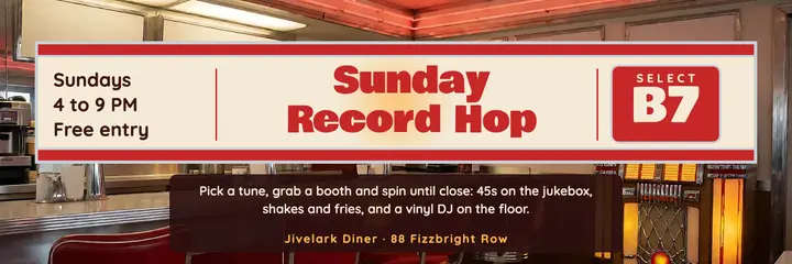 Jivelark Diner Sunday record hop header template