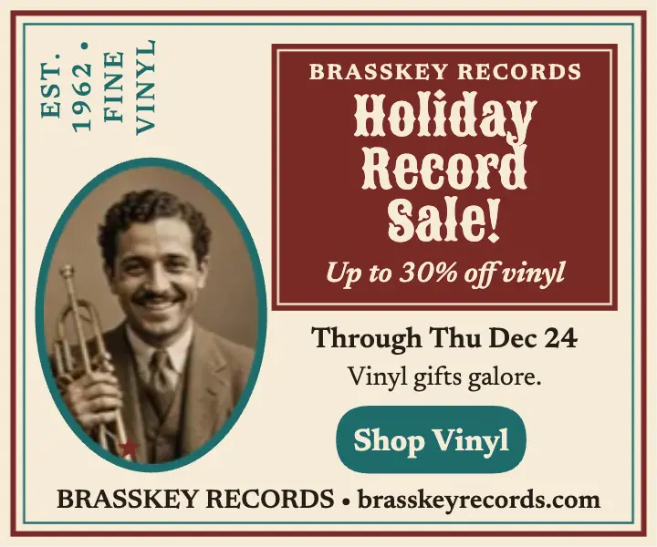 Brasskey holiday record sale ad: record shop sale ad template