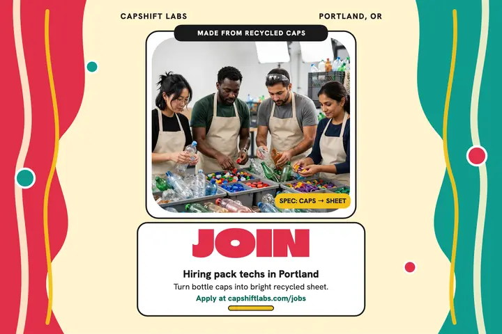 Capshift Labs hiring postcard, recycled swirl: hiring postcard template