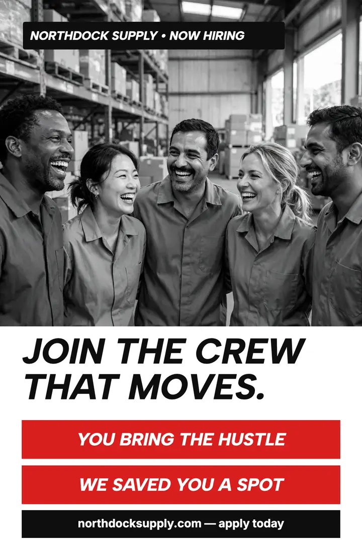 Northdock Supply crew hiring poster: hiring poster template
