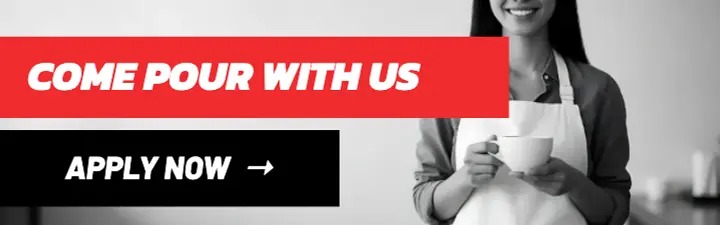 Barista hiring red bar mobile banner: barista hiring mobile banner template