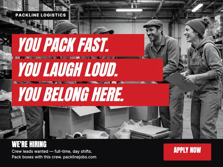 Packline crew hiring slide with red slogans template