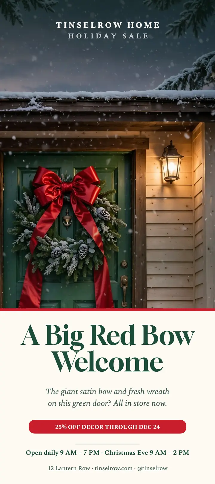 Tinselrow red bow door holiday rack template