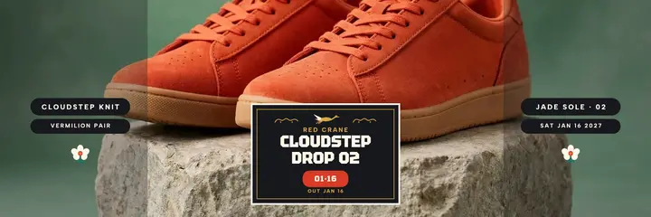 Red Crane Supply sneaker drop header: sneaker drop header template
