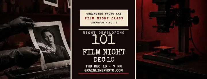 Grainline Night Developing 101 cover: film photography class cover template