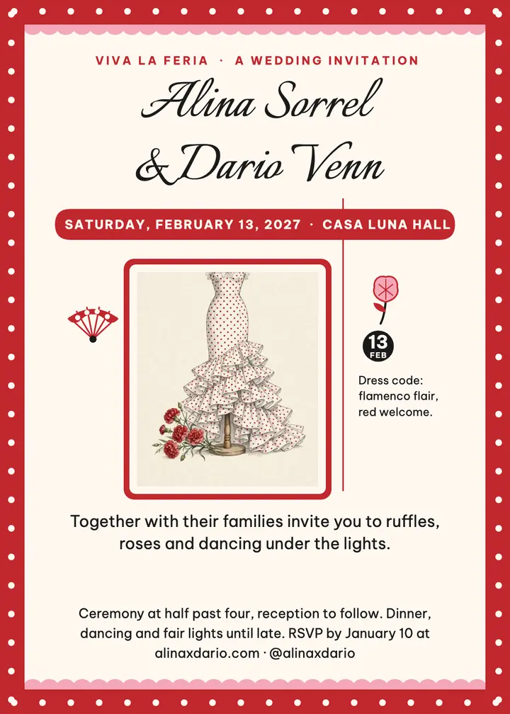 Alina and Dario Spanish fair wedding invitation template