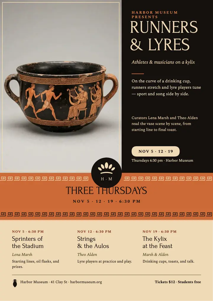 Runners and Lyres Greek lecture flyer template