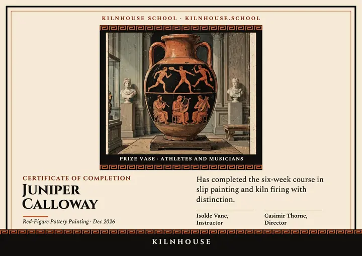 Kilnhouse red-figure pottery certificate template