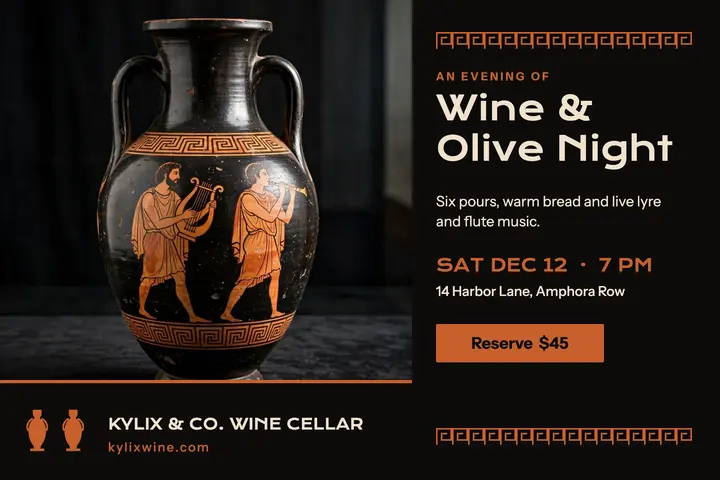 Kylix wine and olive night postcard template