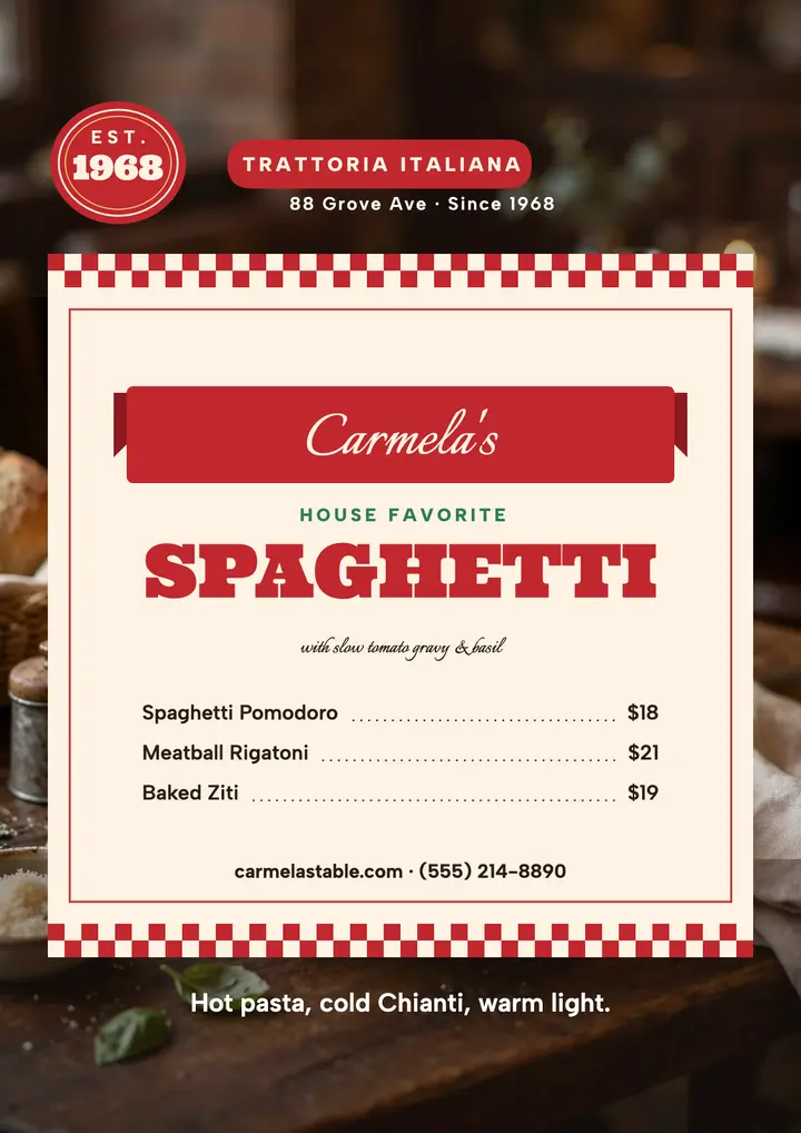 Carmela's Table spaghetti flyer template