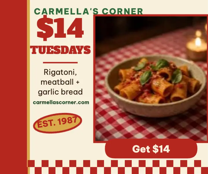 Carmella's Corner Tuesday special ad template