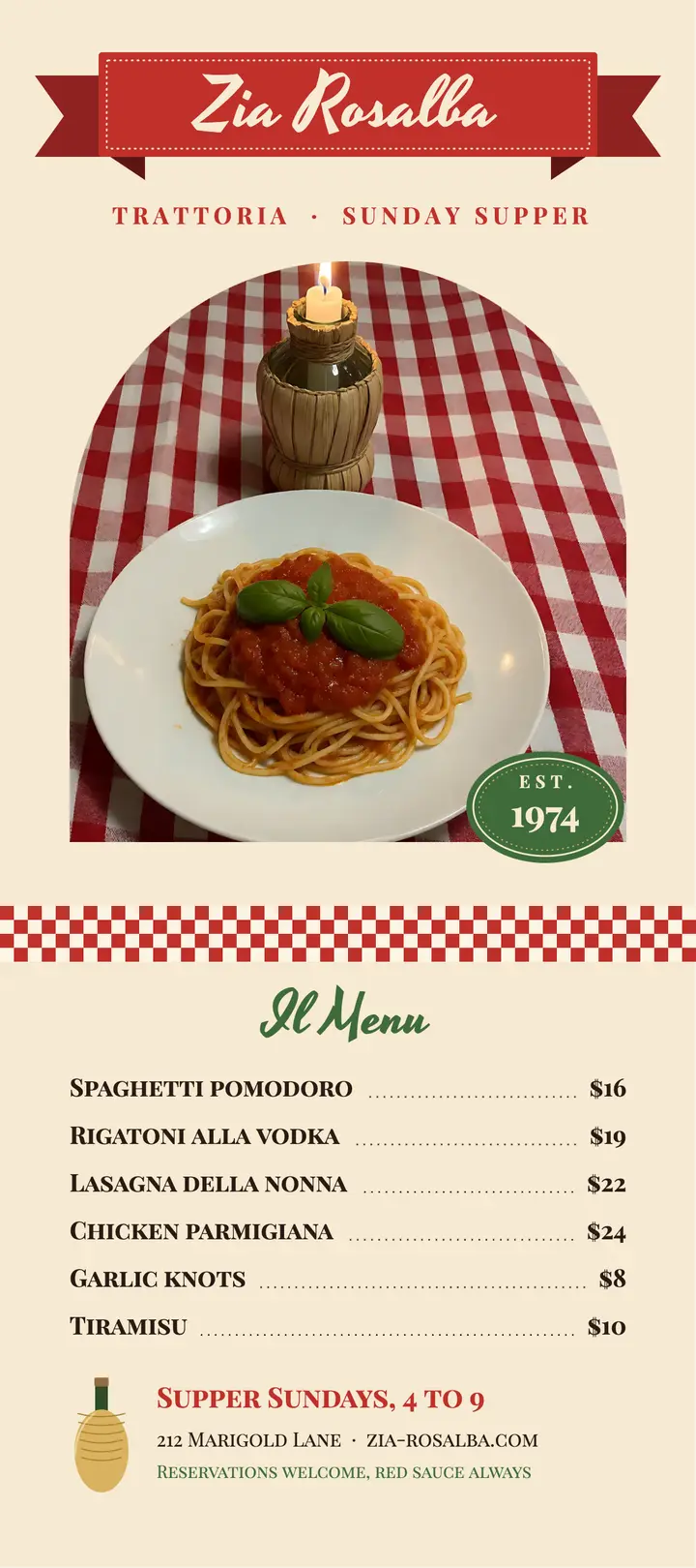Zia Rosalba's trattoria menu template