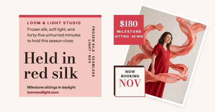 Loom and Light red silk milestone portrait template