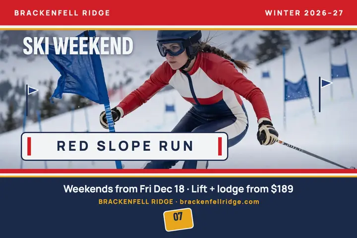 Red slope ski weekend postcard template